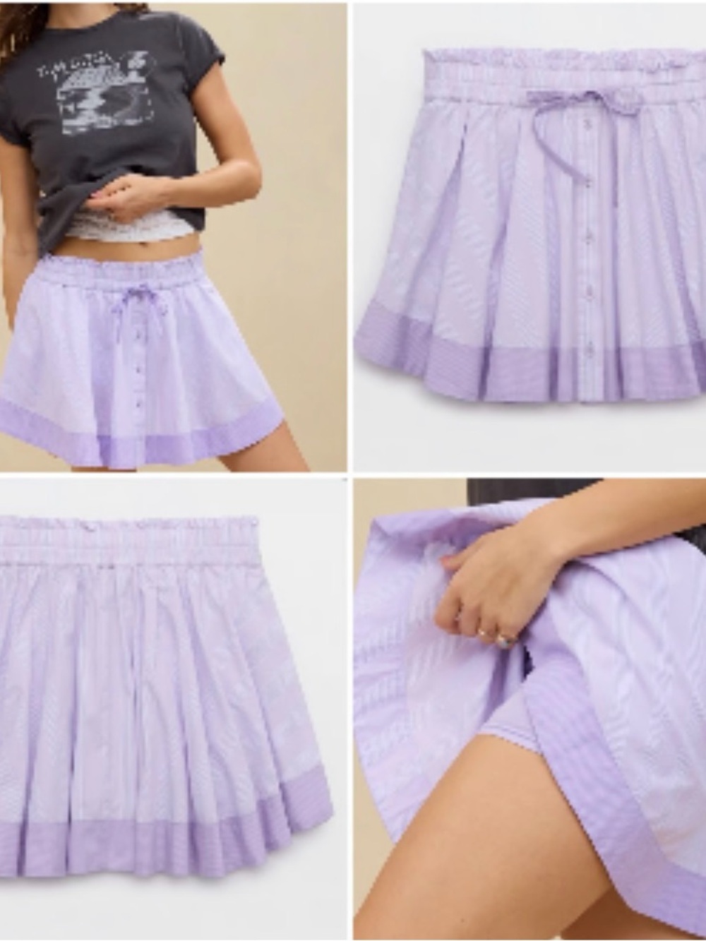 aerie Lavender Button-Front Tiered Skater Skirt